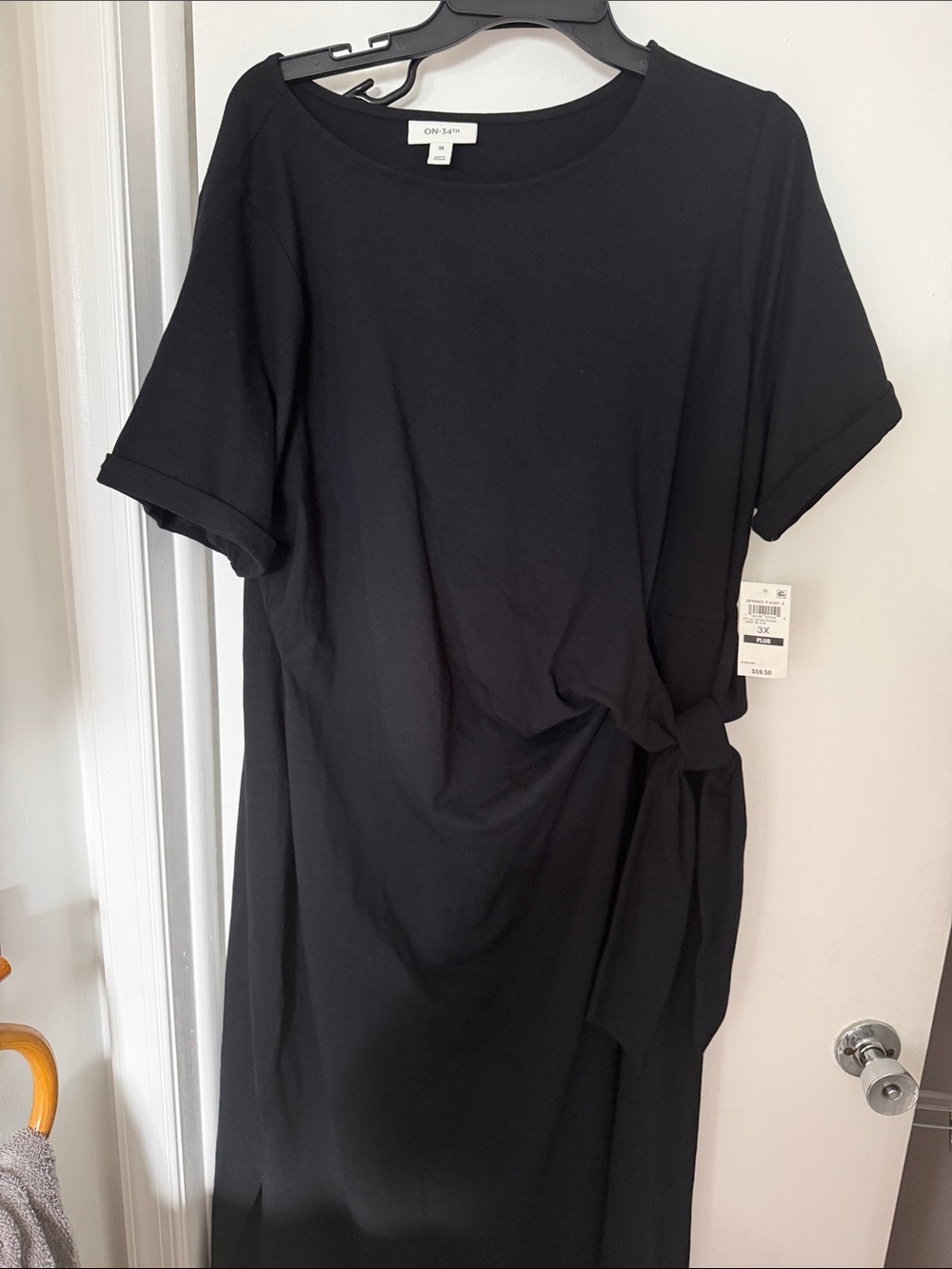 On 34 Black Short-Sleeve Midi Dress with Side Tie
